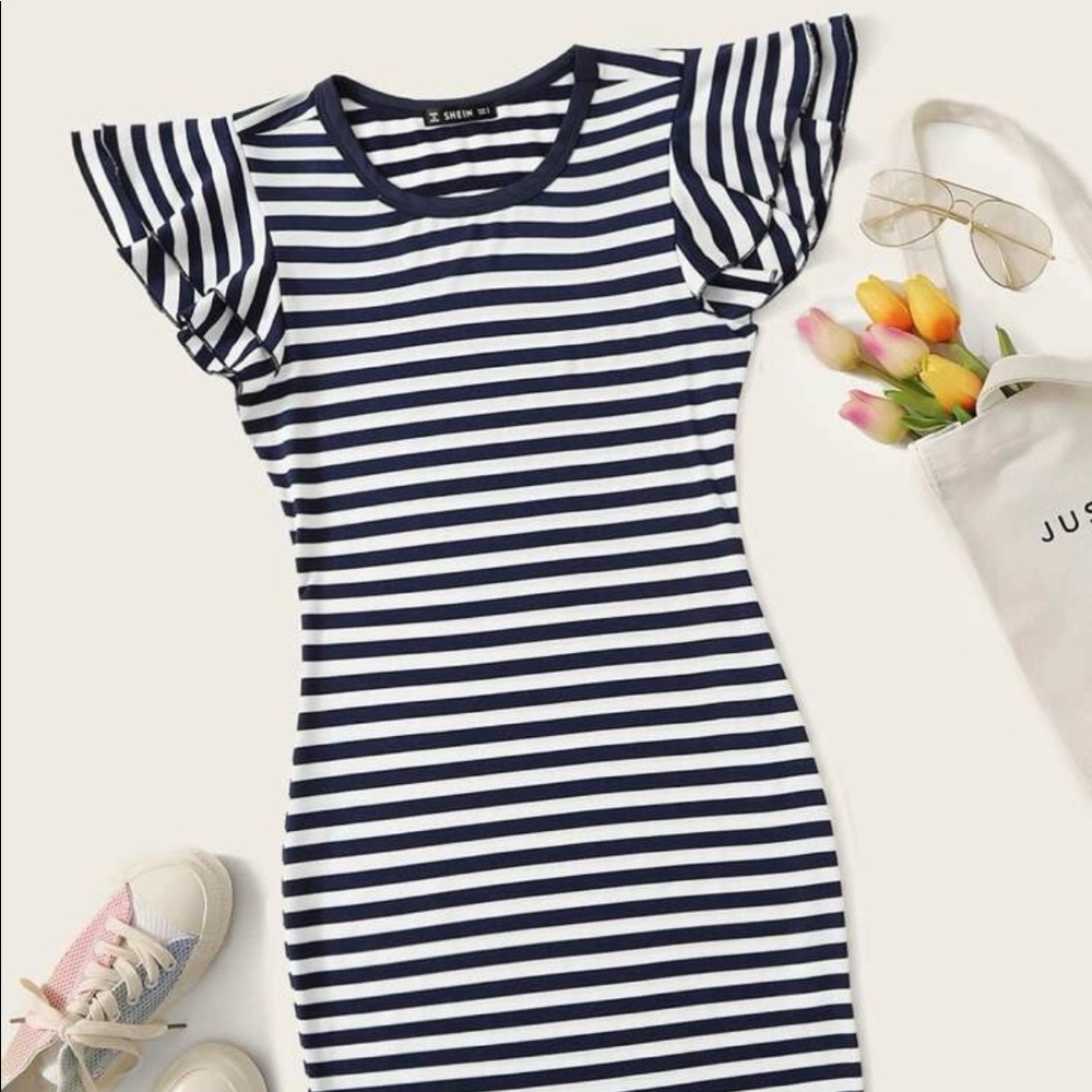 New striped Ruffle bodycon mini dress